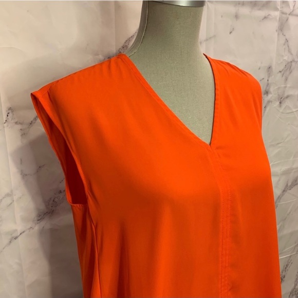 Orange Sleeveless Blouse with Asymmetrical Hem - Picture 4 of 7